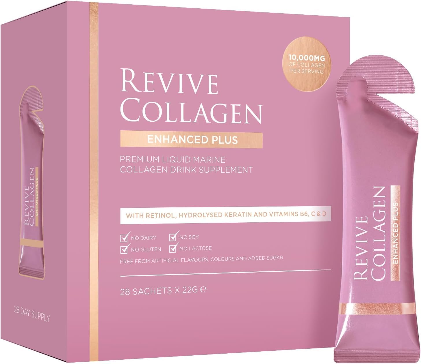 Revive Collagen Enhanced Plus 10,000mg Hydrolyzed Marine Collagen Drink with Added Vitamin A & C for Healthy Skin, Hair, Nails & Joints | Tropical (28 Days Supply)