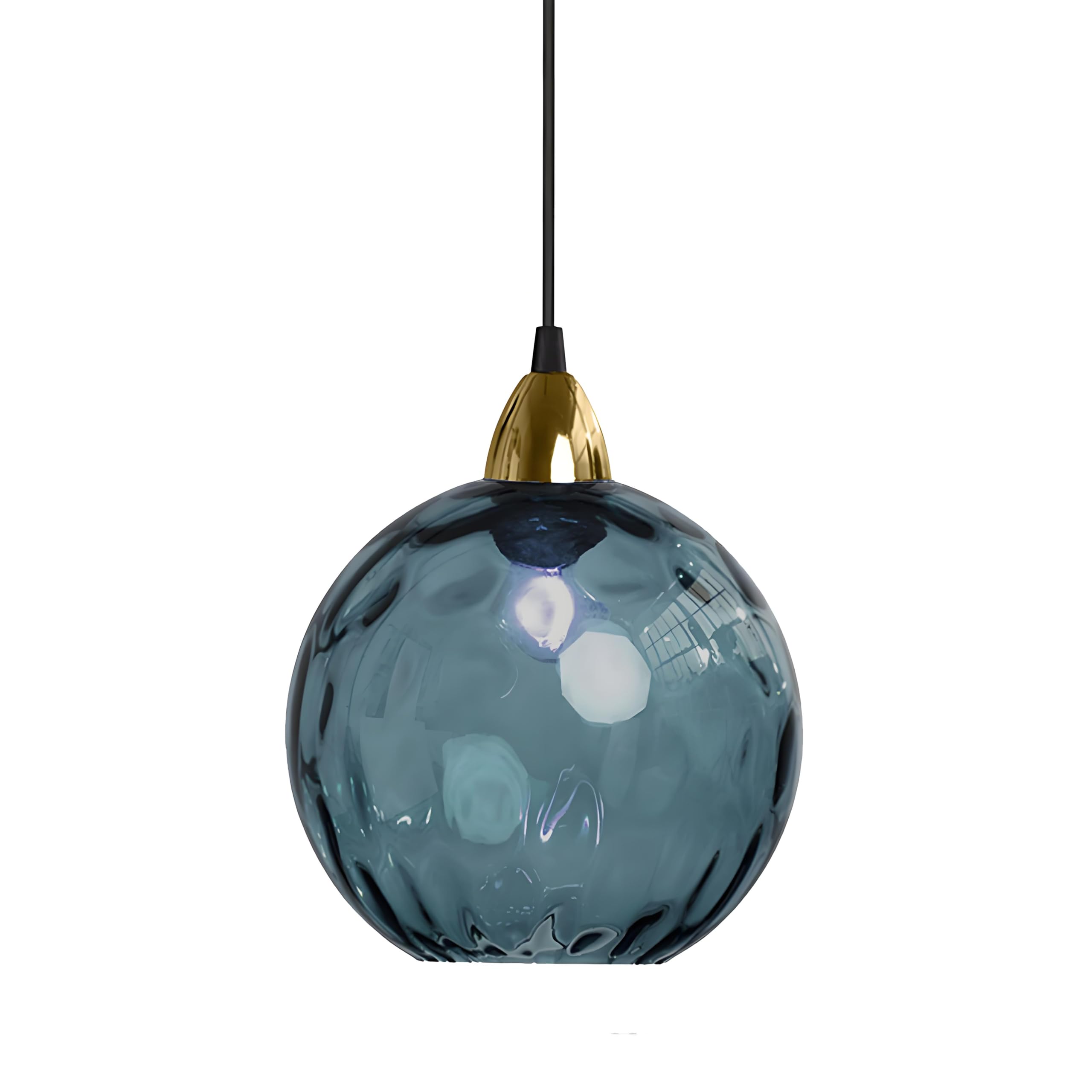Xirytu-H Dark Blue 15Cm/5.9'' Industrial Vintage Spherical Glass Pendant Light, E27 Ceiling Hanging Lamp, Gold Finish & Ripple Glass Globe Shade, Dining Room Bedroom Chandelier (, 15Cm)