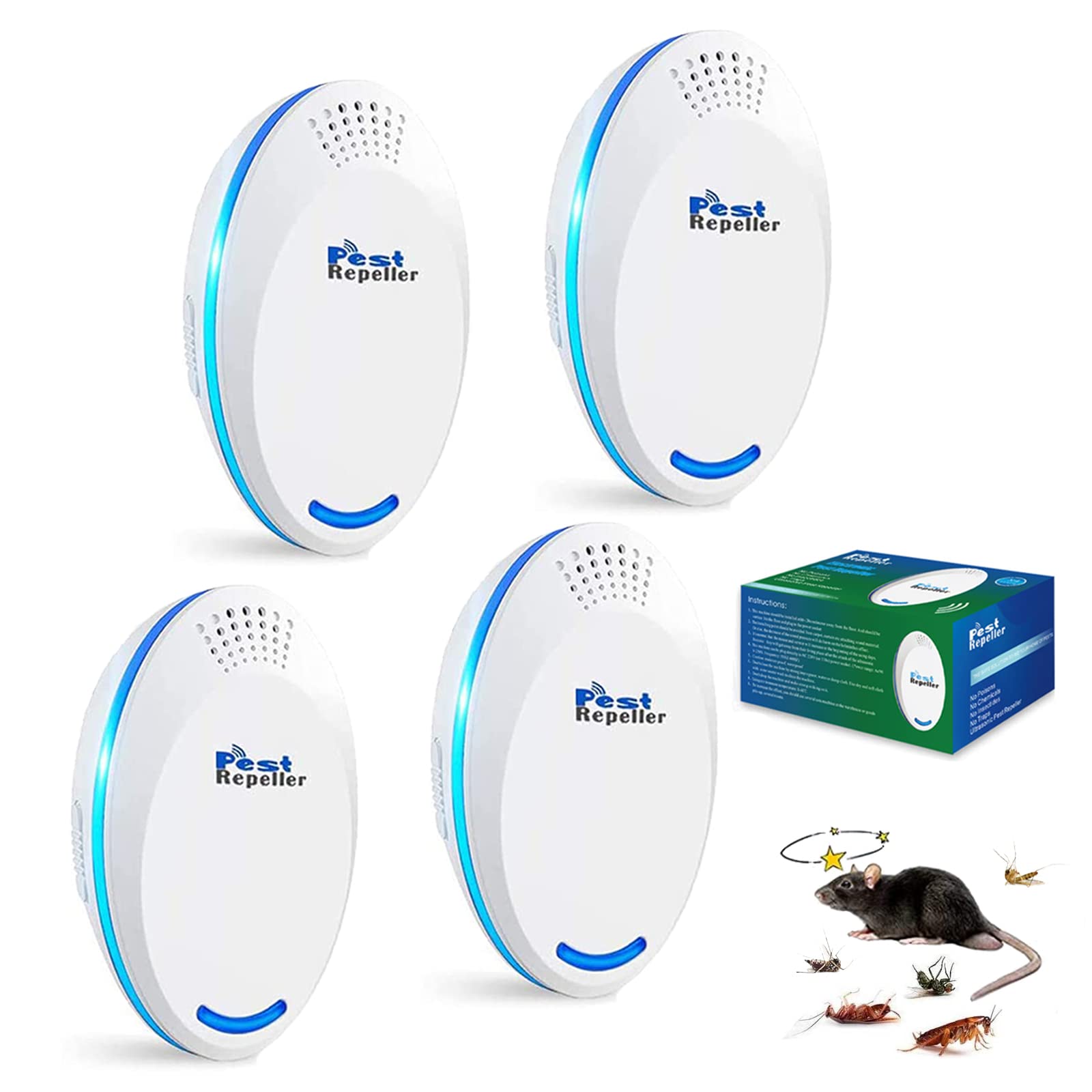 Ultrasonic Pest Repeller, Mouse Repellent, 4 PCS Spider Repellent for House Indoor, Pest Repellent Ultrasonic Plug in, Mice Repellent for House, Rodent Repellent Indoor Ultrasonic, Ant Traps Indoor