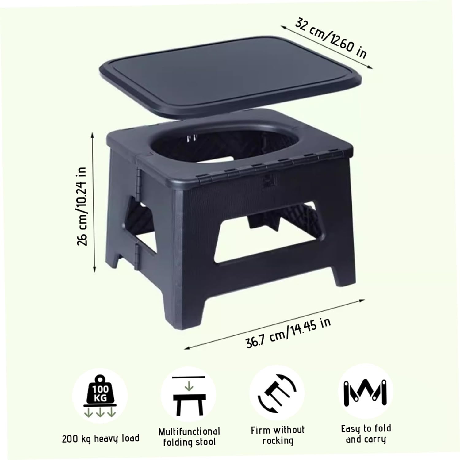 Portable Toilet for Adults Foldable 100kg Load Capacity PP Portable Potty with Lid as Stool Black Travel Potty for Camping, Picnic, BBQ, Outdoor Travel
