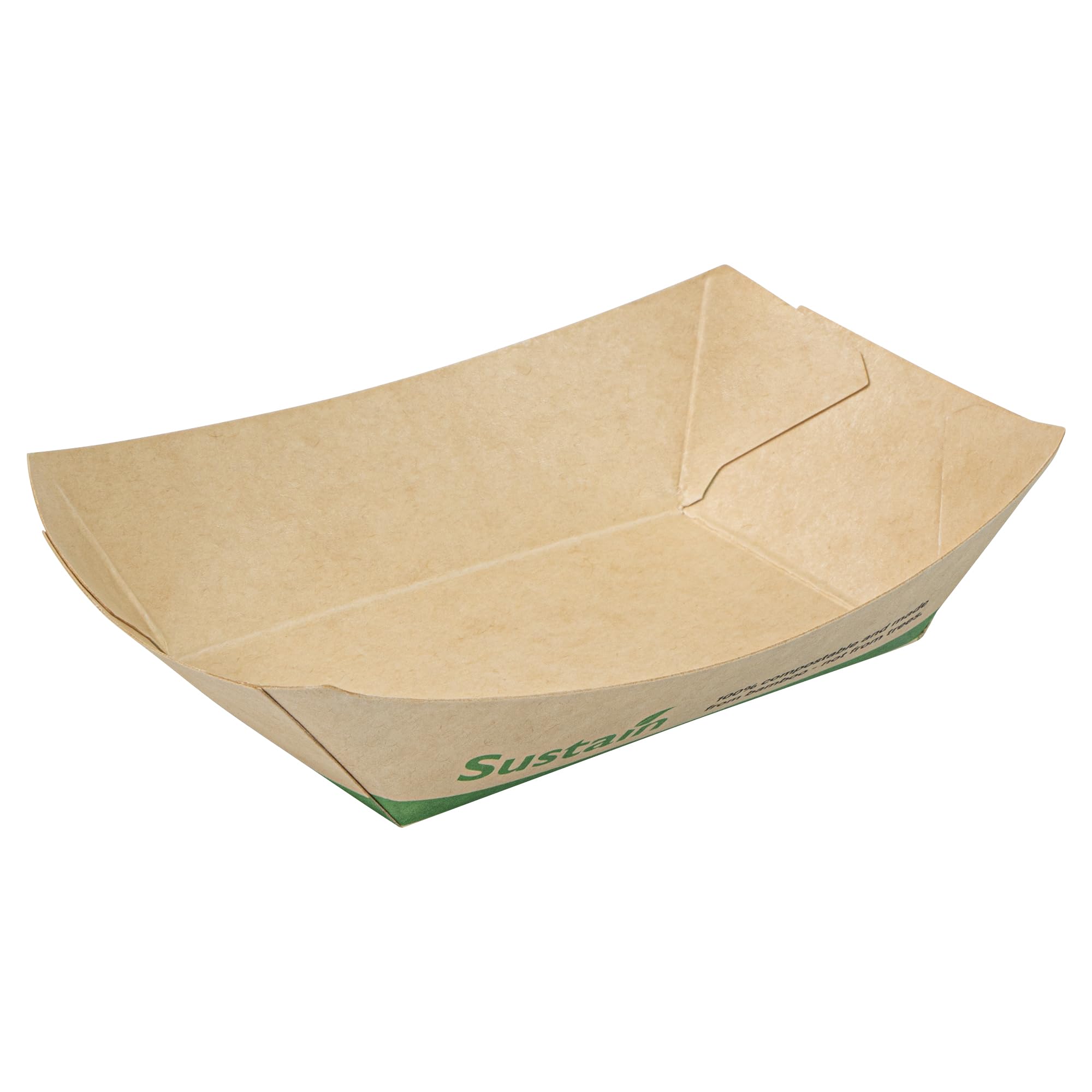 Restaurantware -Sustain - Barcos desechables de comida de 4 onzas, 50 bandejas de papel resistentes para alimentos, con forro de ácido poliláctico, compostables, bandejas de servir de papel de bambú