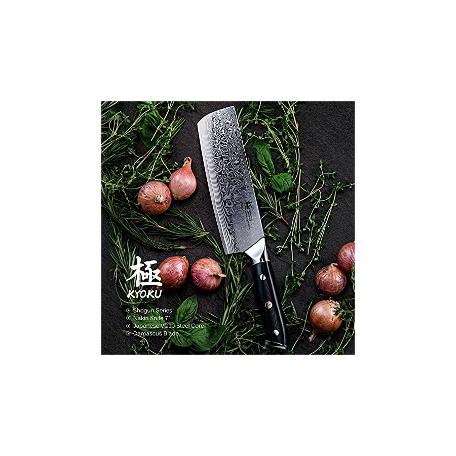KYOKU-Nakiri-Knife-7-Shogun-Series-Japanese-VG10-Steel-Core-Damascus-Blade-with-Sheath-Case KYOKU Nakiri Knife - 7" - Shogun Series - Japanese VG10 Steel Core Damascus Blade - with Sheath & Case