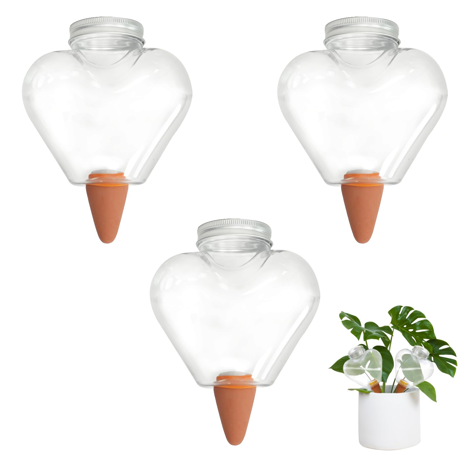 GEWOSI 3 Pcs Plant Watering Globes Heart Shaped Self Watering Tool for Indoor & Outdoor Plants Automatic Watering Planter Insert 17.5 oz Bulbs with