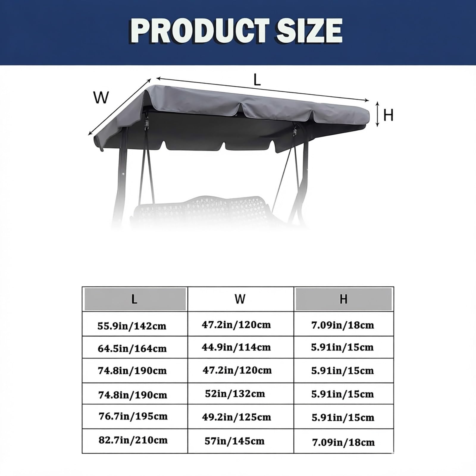 Copertura di ricambio per dondolo da giardino, protezione UV, per dondolo da 2-3 posti (celeste, 210 x 145 cm)