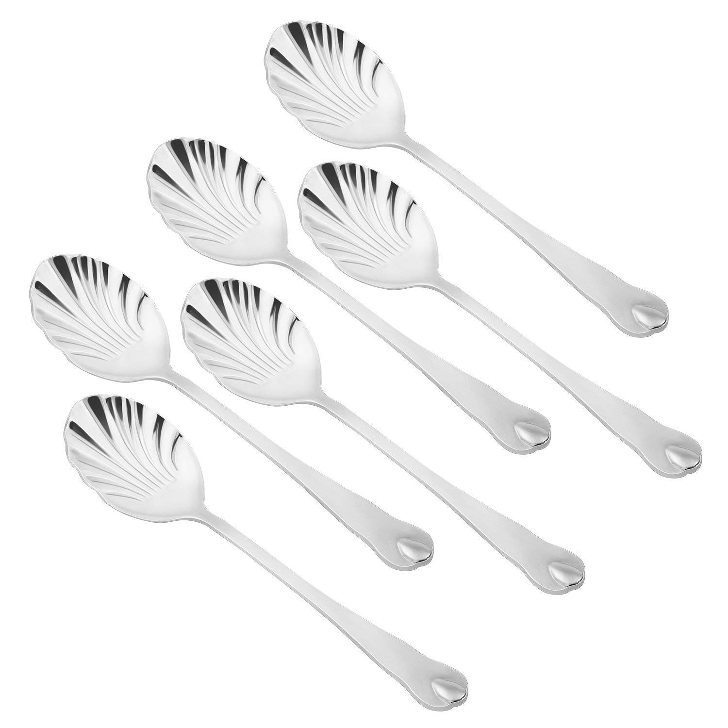 TRUSBER Stainless Steel Teaspoons, Vintage Shell Shape Stir Spoons for Coffee, Espresso, Cappuccino, Desserts, Sugar, Demitasse, Afternoon Tea, Kitchen and Bar, Small, Silver (Pack of 6)