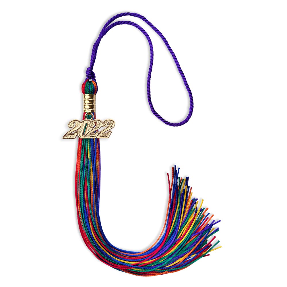 Endea Graduation Mixed Double Color Tassel with Gold Date Drop (Rainbow, 2022)