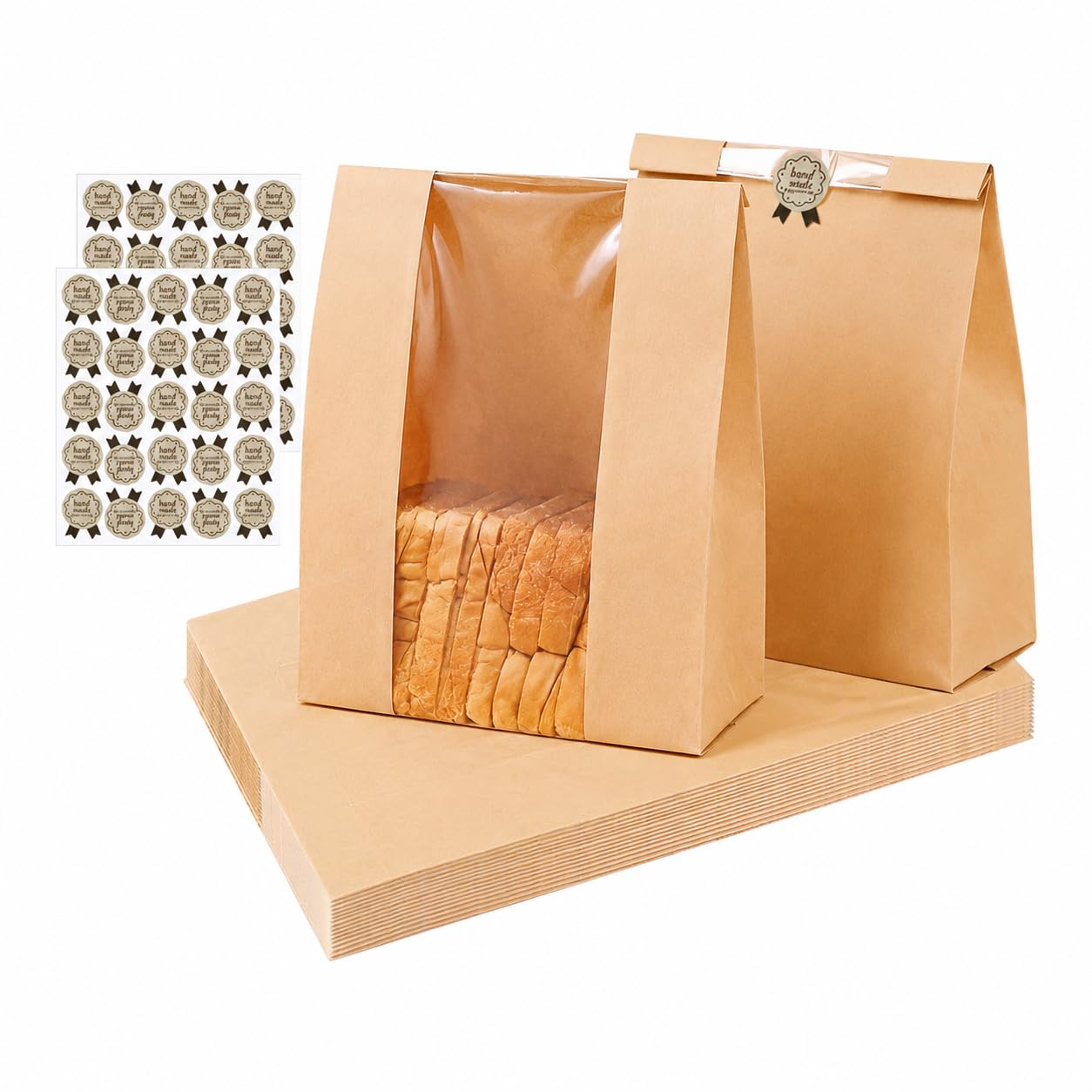 30PCS Large Paper Bread Bags for Homemade Bread, Sandwich Bag with Stickers