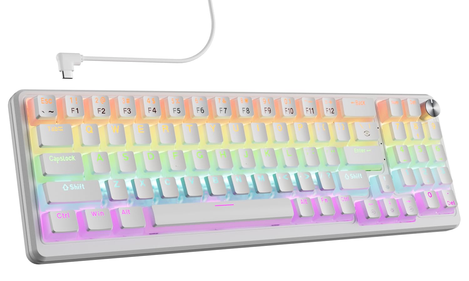 ELECGO Mechanical Gaming Keyboard, 77 Keys Anti-Ghosting USB Wired, Swappable Red Switch & Ergonomic Design, Rainbow LED Backlit Mechanical Keyboard for PC, Laptop, Gaming, Office-White