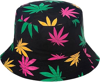 Punk Black Green Red Leaf Weed Fisherman Caps Bucket Hats Hip Hop Gorro Outdoor Men