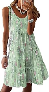 Yeenily Women's Summer Dresses, Sleeveless Lightweight Casual Dress, Elegant Knee-Length Floral Dress, Summer Mini Beach Dresses