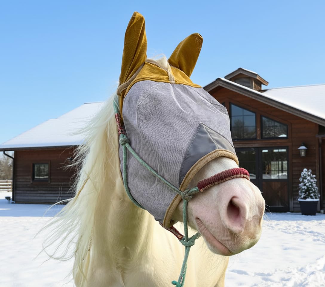 The Sunny Zebra Fly Mask for Horses - UV Blocking Horse Masks, Breathable Mesh Fly Mask with Ears Cover, Soft Fleece Padding, Adjustable Secure Straps