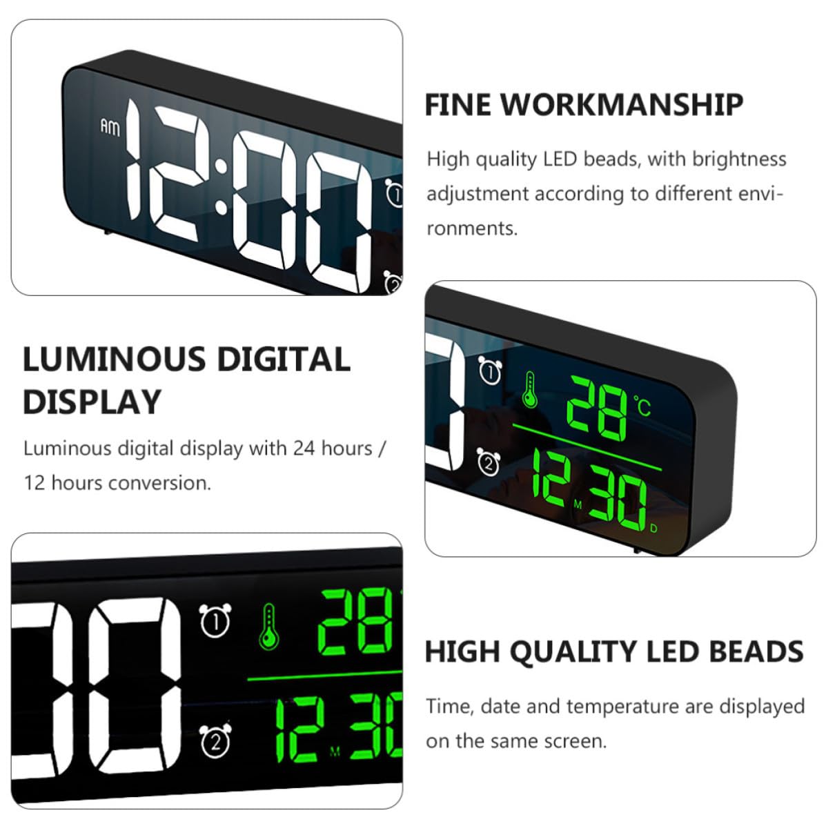 SOLUSTRE Reloj Despertador LED Batería, Pantalla Luminosa, Negro