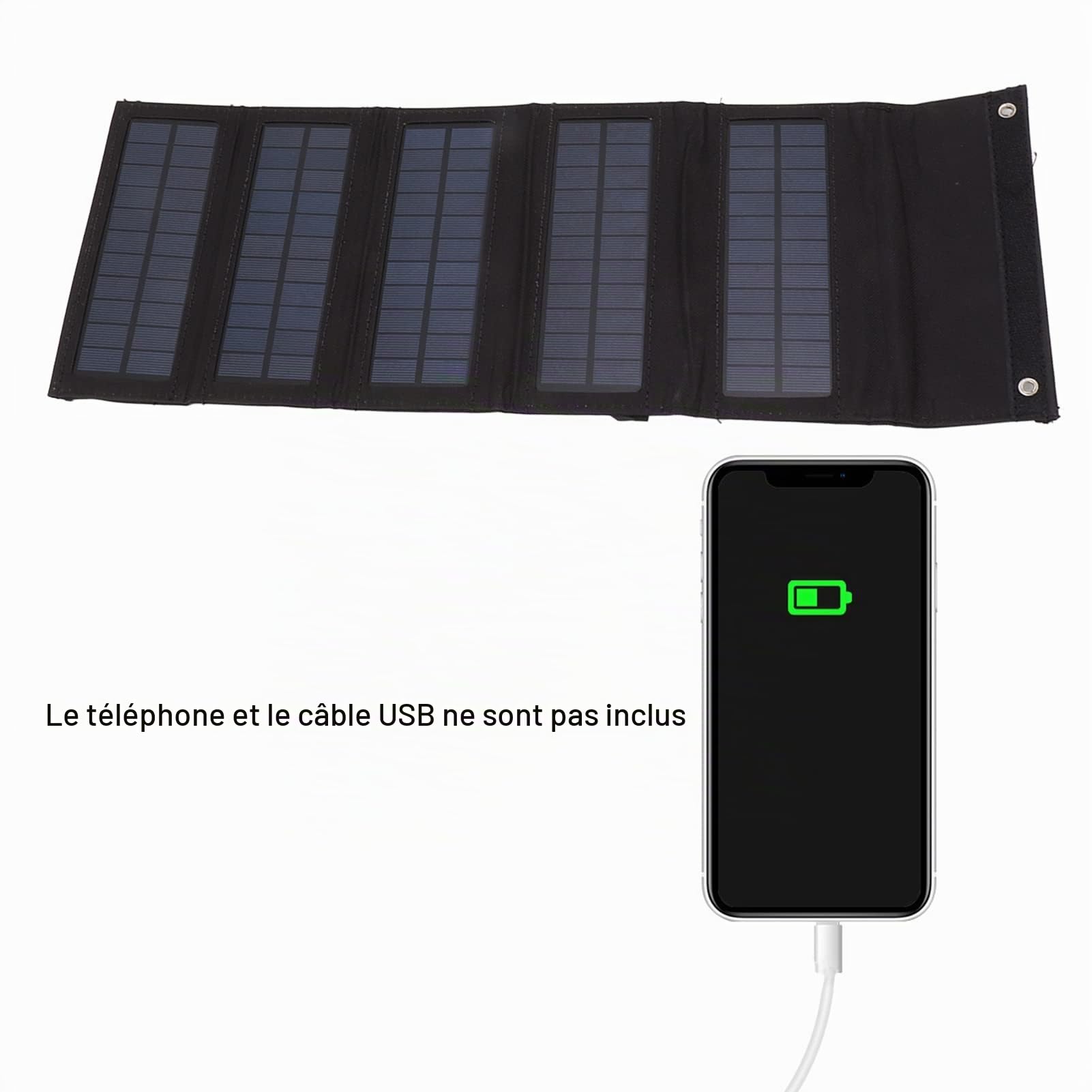 Panneau Solaire Portable 50 W, Sac de 5 Panneaux Solaires Pliables en Silicium Monocristallin avec Port de USB, Boîtier de Panneau Solaire pour Camping, Randonnée, Sac à Dos