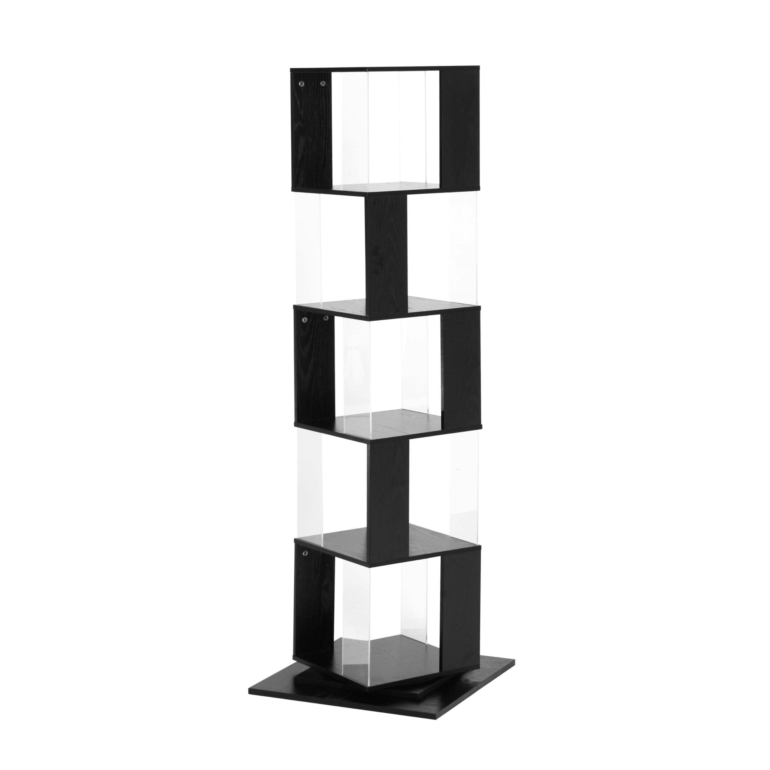 leoglint 5 Tier Rotating Bookshelf, Floor Rack Simple Bookcase with Acrylic Plate Student Multi-Function Creative Bookshelf for Living Room with Anti-toppling Base