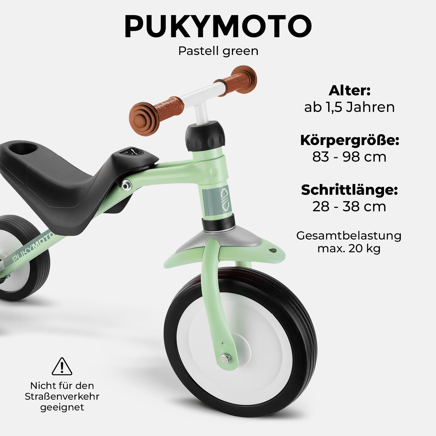 PUKY PUKYMOTO Laufrad Pastell Green | Dreirad & Kinder Fahrrad für Jungen und Mädchen ab 1,5 Jahren | Mitwachsend | Ideal als erstes Balance-Fahrzeug | Brücke zwischen Rutschfahrzeug und erstem Rad