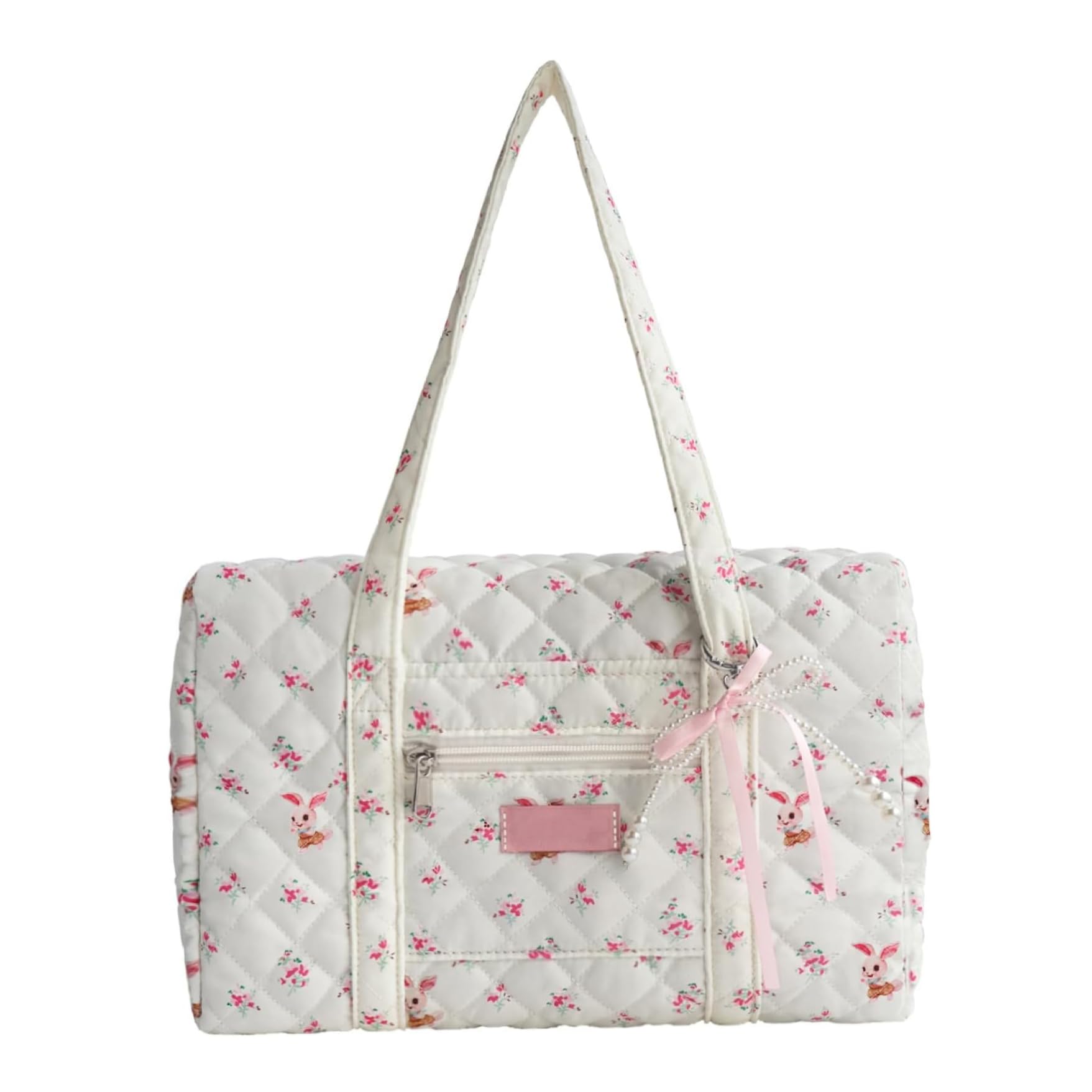 Puffer Duffle Bag for Women, Large Capacity Quilted Duffle Bag for Women, Cute Floral Puffer Tote Bag with Zipper for Girls Travel