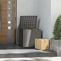 Vista 9 de Mars Villa Caja de almacenamiento para exteriores de 31 galones, contenedor de almacenamiento de resina impermeable, resistente a la intemperie y a