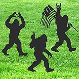 LIRAVENO Bigfoot Decor Garden Stakes - 3 Pcs Metal Big Foot Statues Yard Art Ornaments Sasquatch Gifts Patio Lawn Pathway Decorations Black Figurine Silhouette Decorative Christmas Birthday Gift