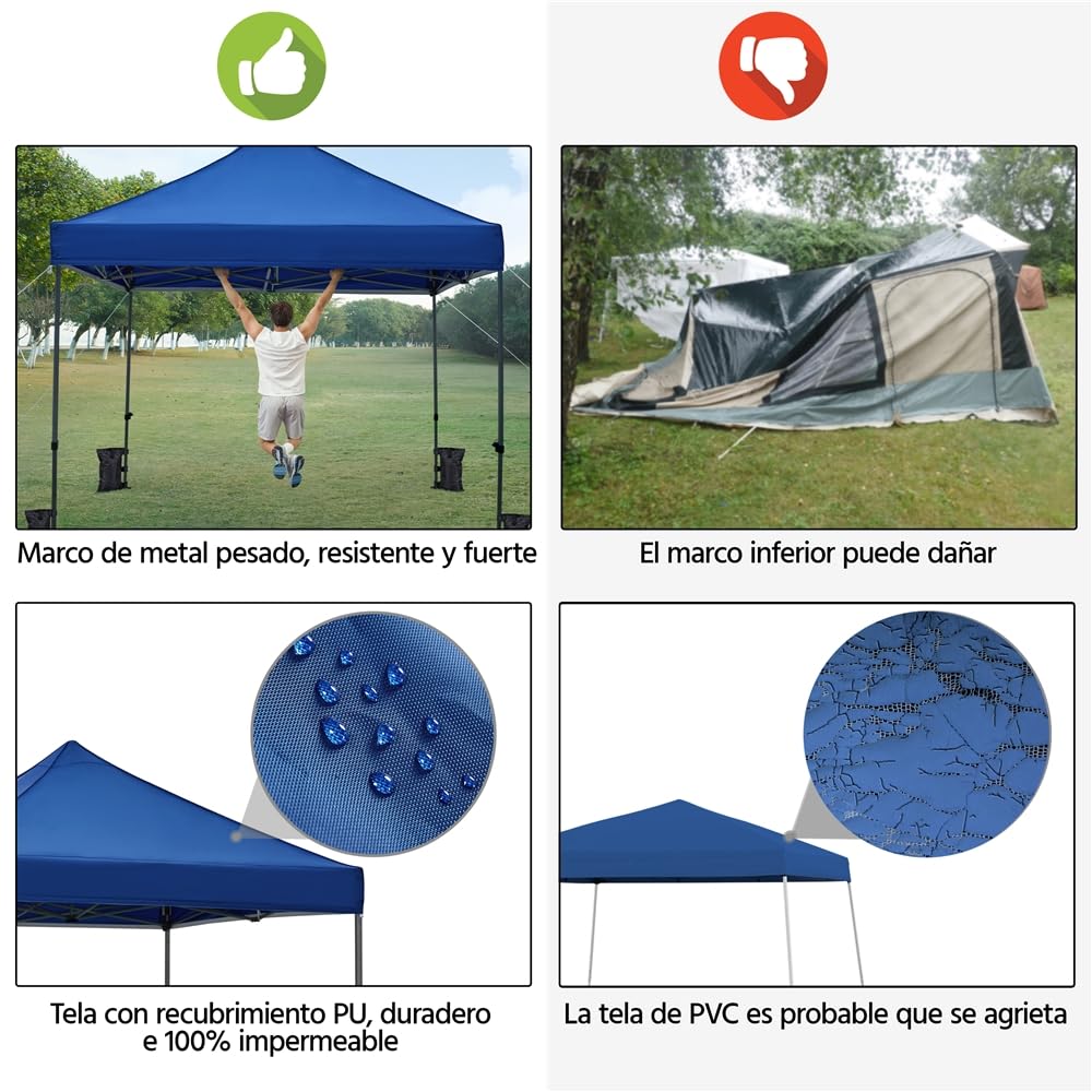 Yaheetech Carpa Plegable 3x3 Carpas para Exteriores Camping Cenador de Jardín Impermeable Sombrilla Carpa Playa Terraza Toldo Altura Ajustable de 323-341cm con 4 Bolsas