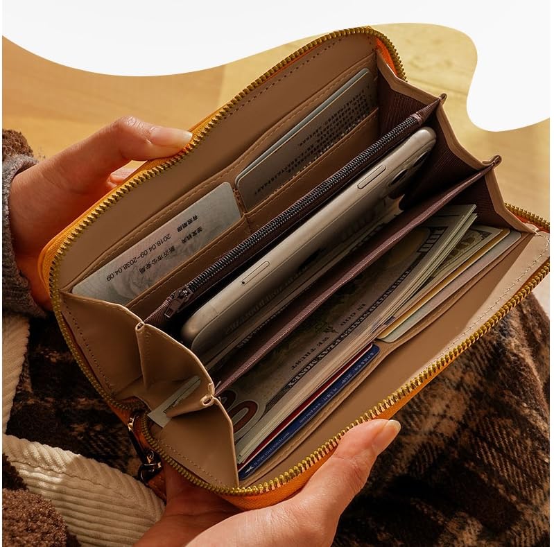 RFID Wallet for Women, Leather Large Billfold Clutch Wallets for Women, Long Ladies Wallet Purse with Wristlet, Women's Zippered Wallet with RFID-blocker Protection, Lightweight Female Wallet (Blue)2