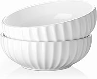 DOWAN 9.8" Ceramic Serving Bowls Set of 2 - 86oz Large White Pumpkin Shaped Salad Bowls for Parties, Christmas, Family Dinners
