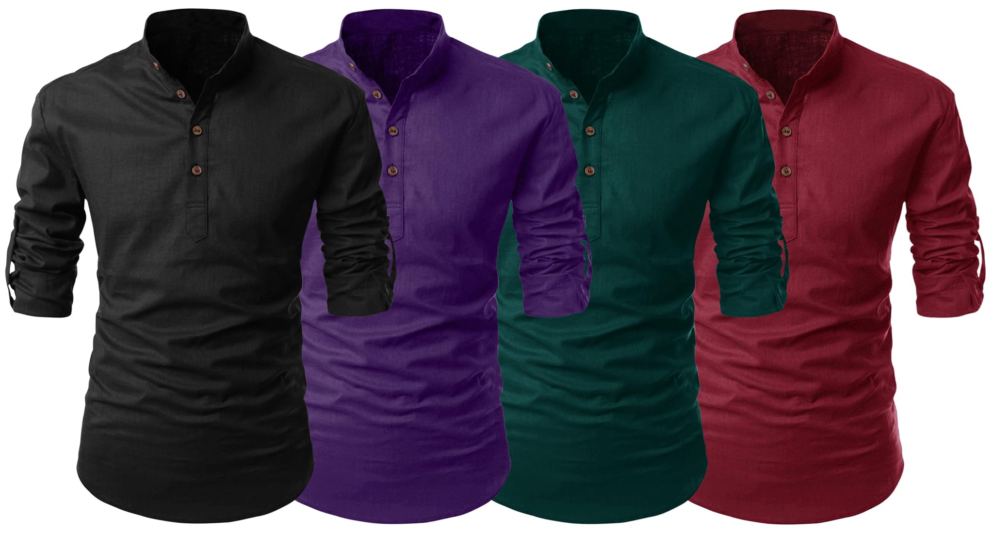 FINIVO FASHION Combo of Men's Solid Cotton Straight Kurta Shirt Pack of 4