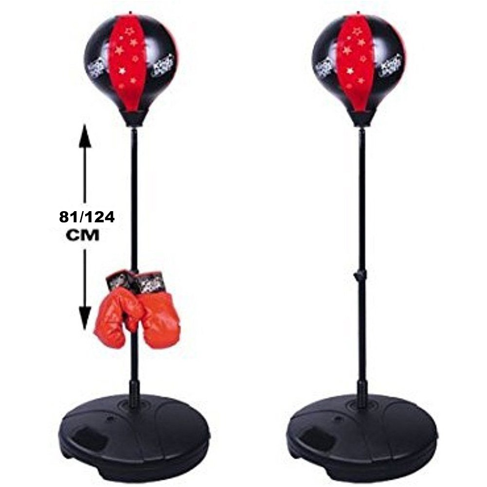 BAKAJI Set da Pugilato Giocattolo Bambini Punching Ball con Asta Regolabile Base Riempibile e Coppia di Guantoni da Boxe Gioco Sport in Plastica e Metallo Altezza Massima 124 cm