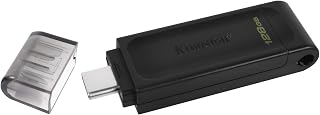 Kingston DataTraveler 70 128 GB flash portátil e leve USB-C com velocidades USB 3.2 geração 1 DT70/128 GB, preto