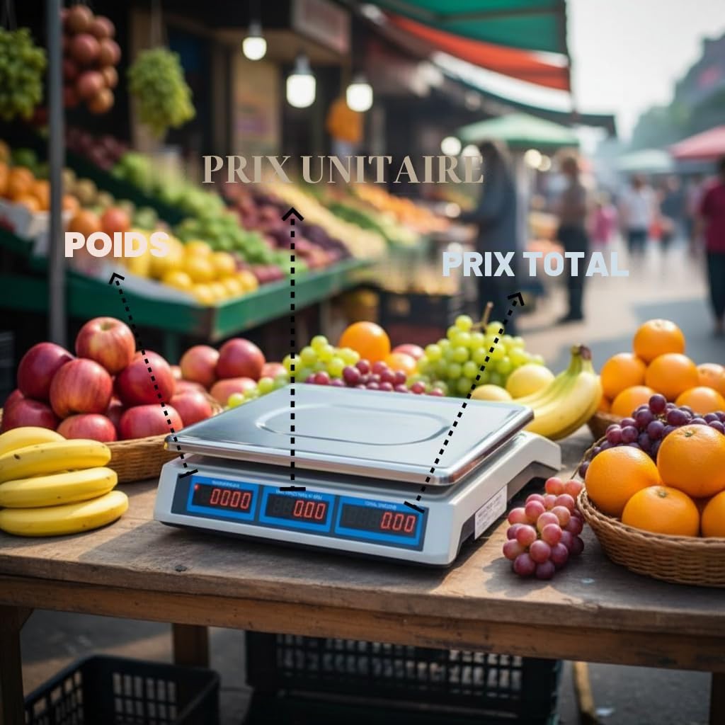 Voltix Balance de cuisine numérique 5 g à 40 kg, Balance alimentaire professionnelle avec écran LCD, haute précision et plaque en acier inoxydable