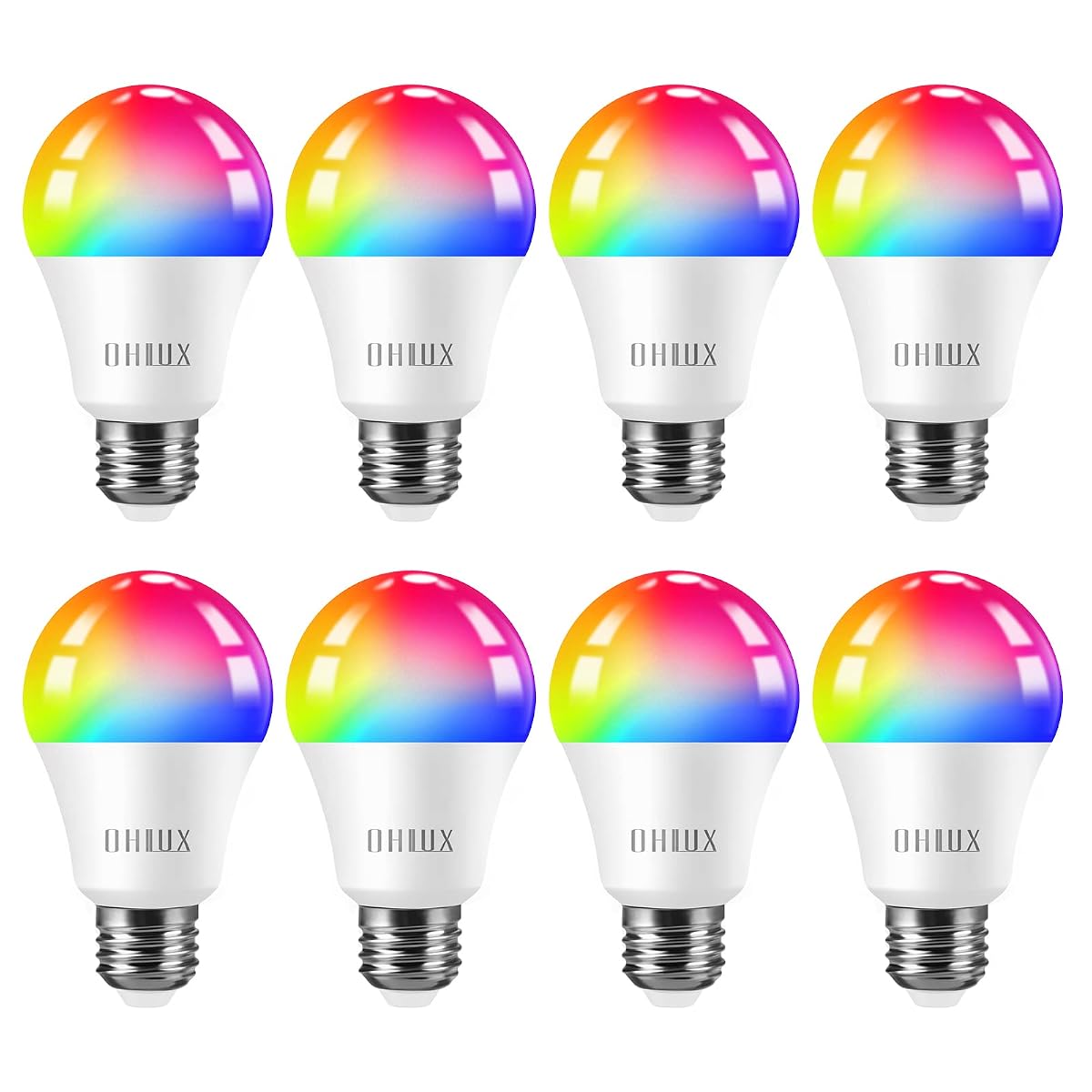 OHLUX Smart WiFi Light Bulbs, 10W (100W Equivalent), 8 Pack, RGB Color