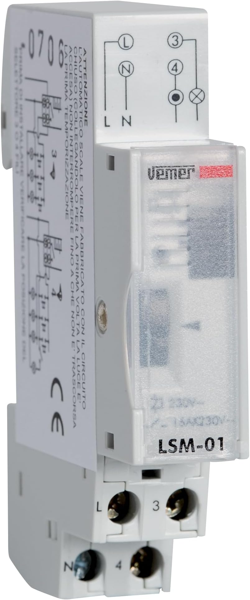 VEMER VE073300 LSM-01 Electromechanical Stair Light Timer Switch, mounting on DIN Rail, lightgrey