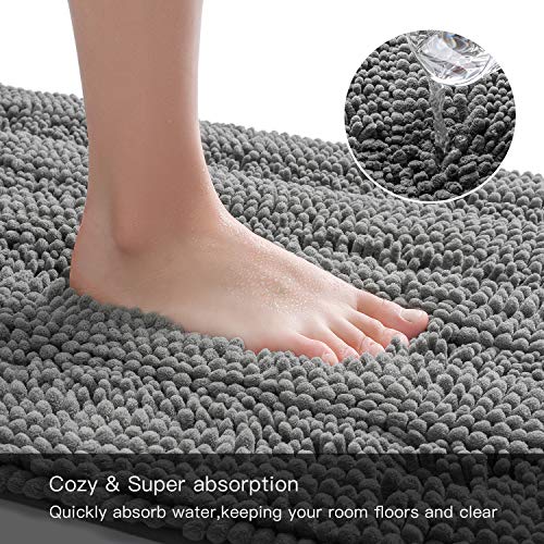 CIICOOL Thick Chenille Bathroom Rugs Non Slip Bath Rugs Super Absorbent Bathroom Mat Machine Washable Bath Mats for Bathroom,Tub, Shower, 17 x 24 Inches, Grey