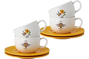 TEATALK Tea Cups and Saucers, 8.4 OZ Latte Cup Set of 4