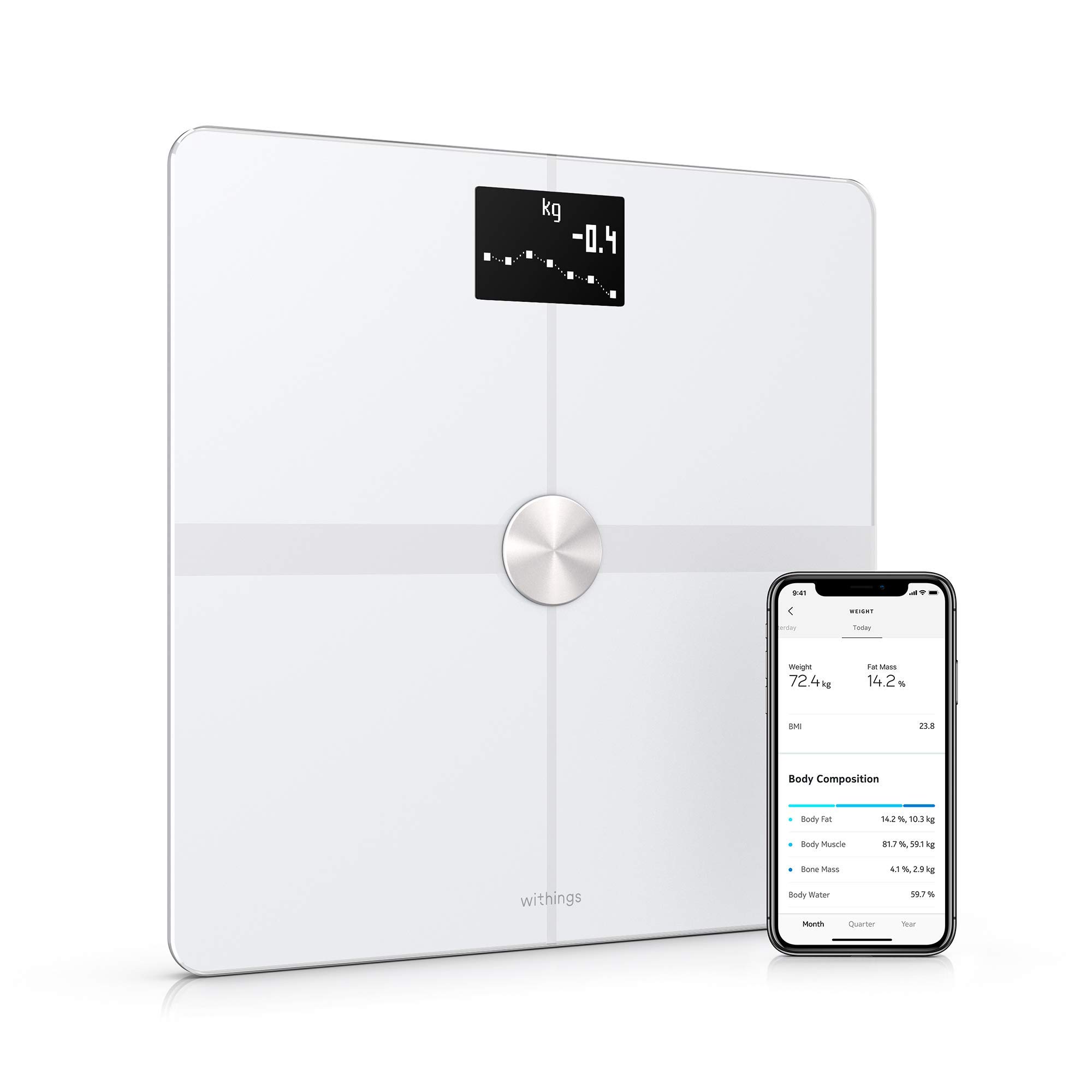Withings Body+ - Smart-Waage mit Messung von Körperfett, BMI, Muskelmasse, digitale Körperfettwaage (Generalüberholt)