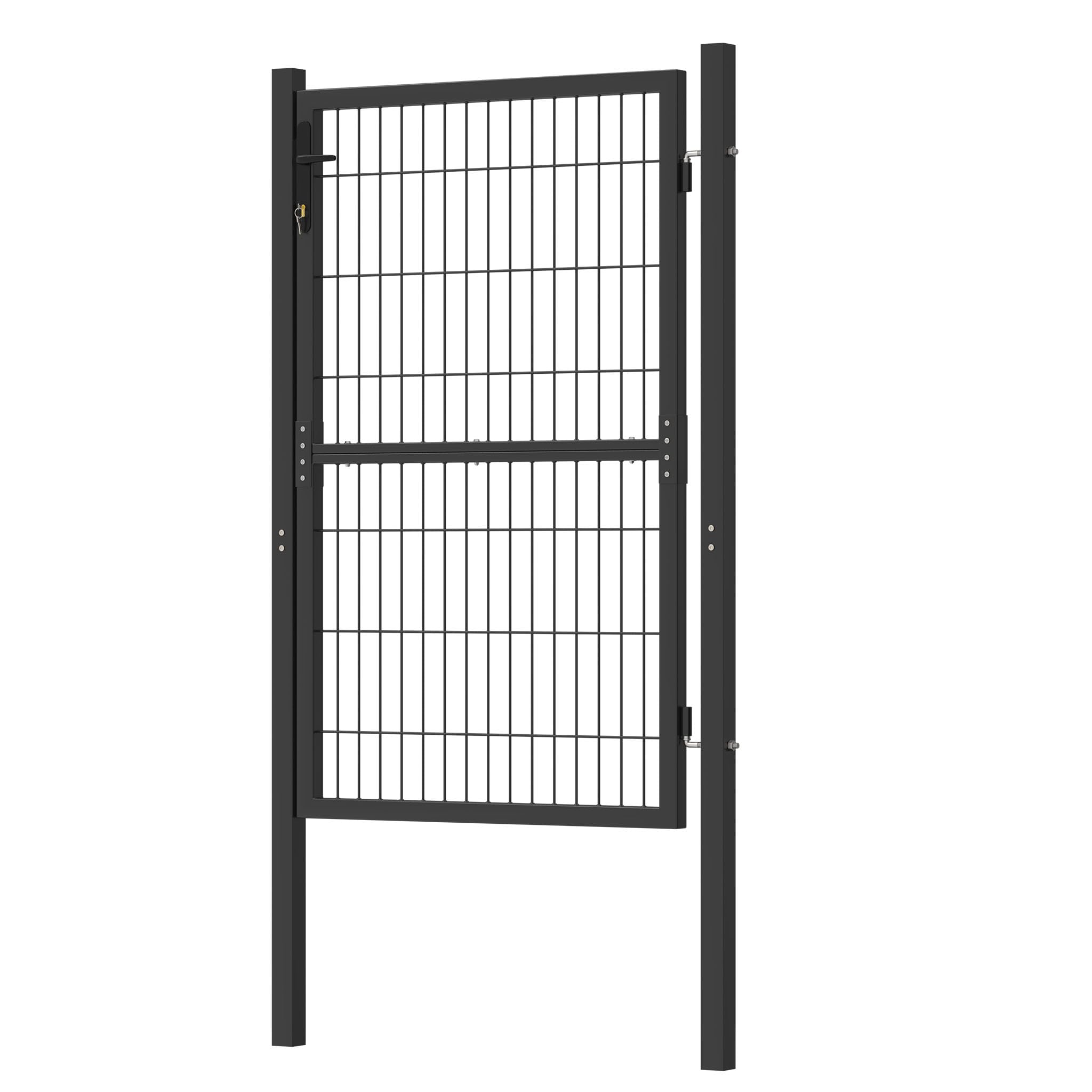 XMTECH Furtka ogrodowa, drzwi ogrodowe, 150 x 100 cm, brama ogrodzeniowa z zamkiem, klamką i kluczami, brama ogrodowa, drzwi wjazdowe, drzwi podwórzowe, antracytowa