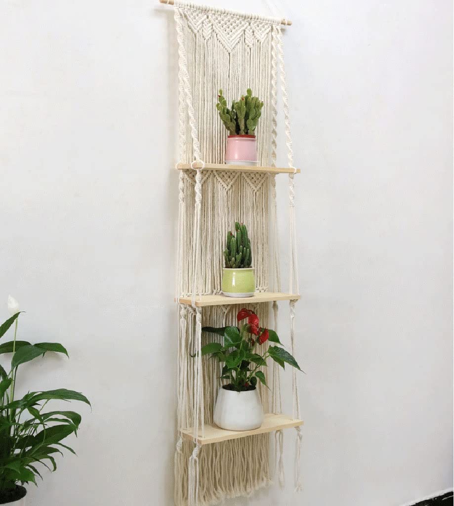 Tapices Macramé Tapiz Tejido a Mano de Estilo nórdico con Estante de Tres Capas, decoración de Pared Creativa