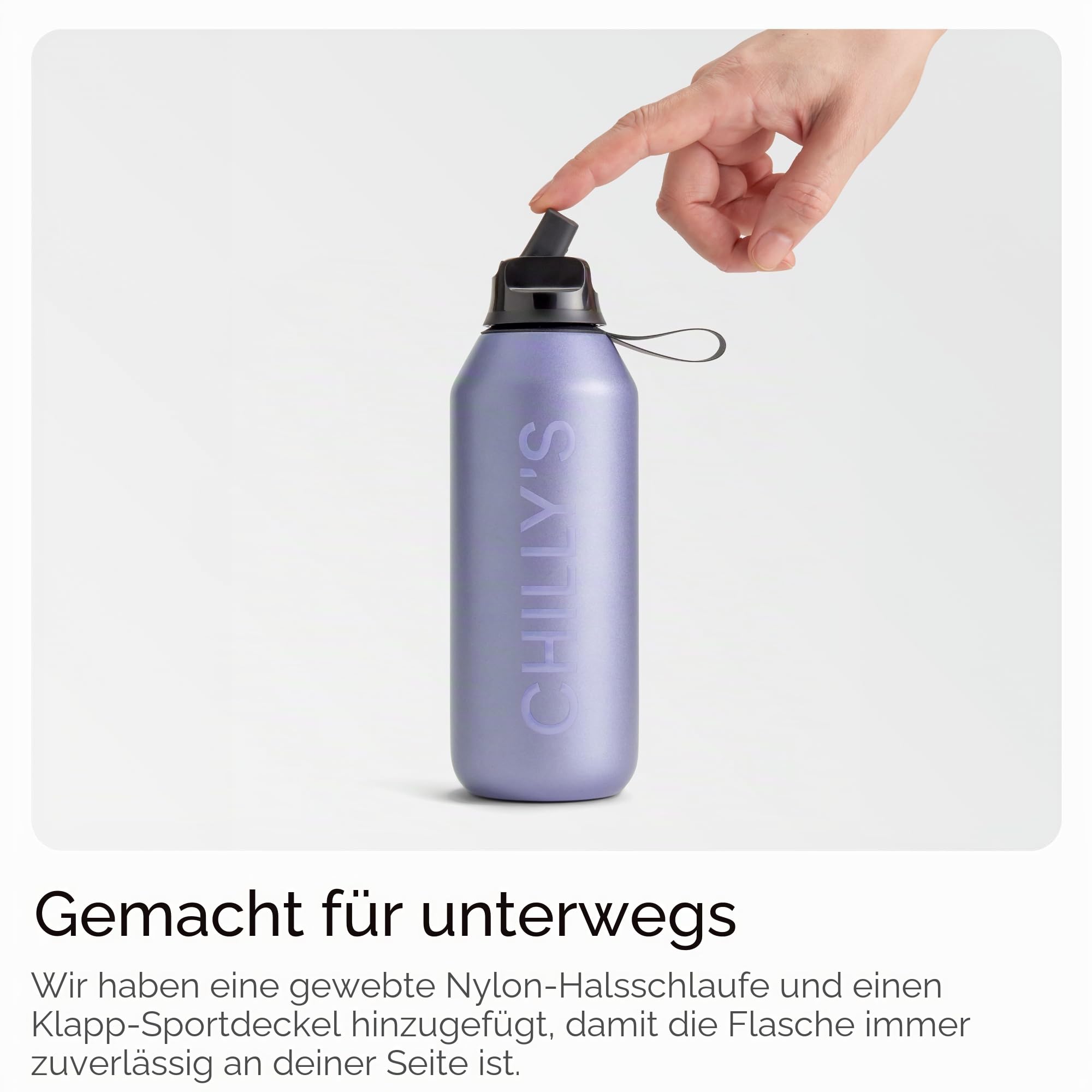 Chilly’s Series 2 Flip Trinkflasche mit Sportdeckel - Isolierflasche aus Edelstahl mit Trinkhalm, Trageschlaufe & Reinigungsbürste - kein Schwitzen