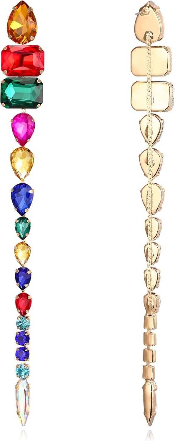 BriLove Women's Stunning Geometric Crystal Rhinestone Emerald Cut Teardrop Long Chandelier Drop Dangle Earrings for Party Prom - Image 4
