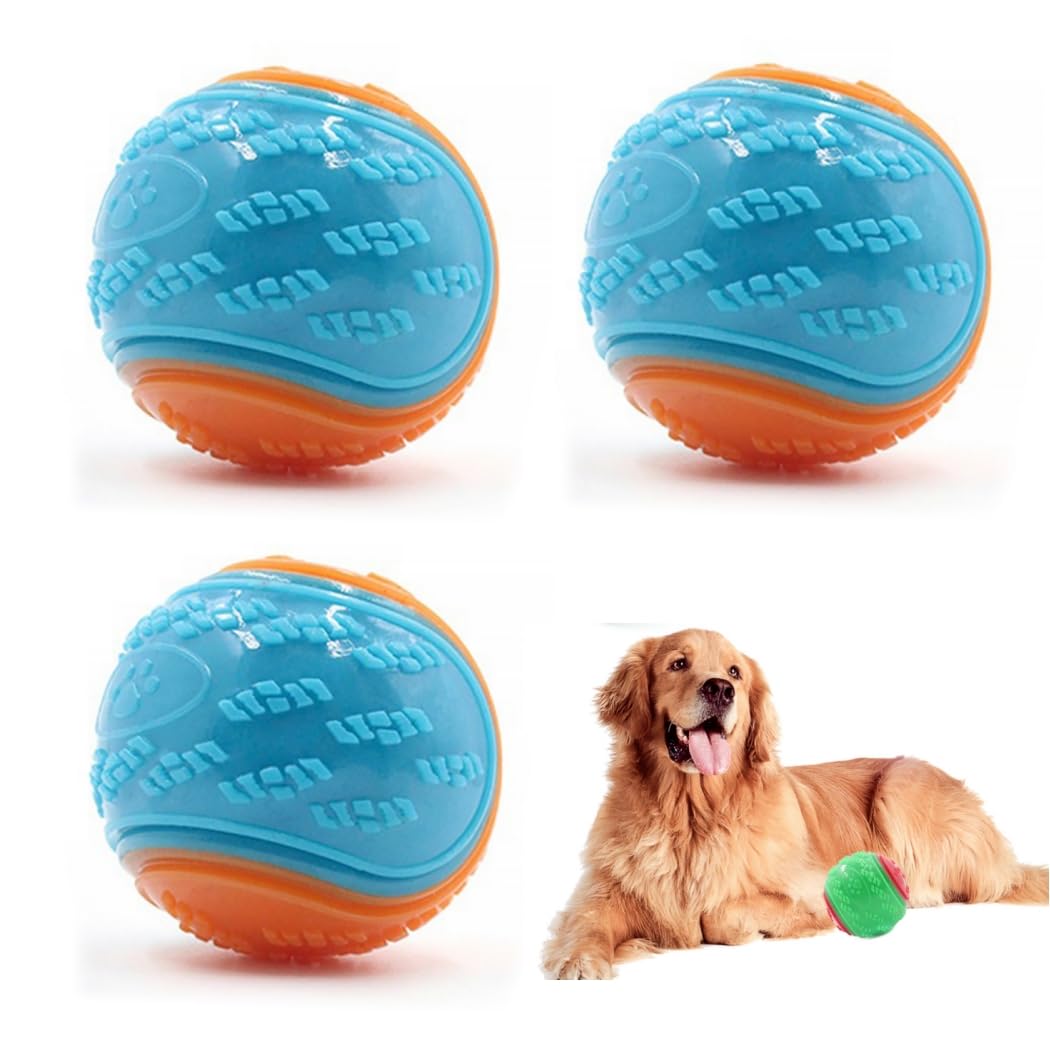 FAHOI 3pcs Squeaky Dog Ball, Dog Ball Indestructible Toys for Relieving Anxiety and Boredom, Training, Teeth Cleaning, Interactive Rubber Dog Toy for All Breeds & Sizes (3pcs Blue)