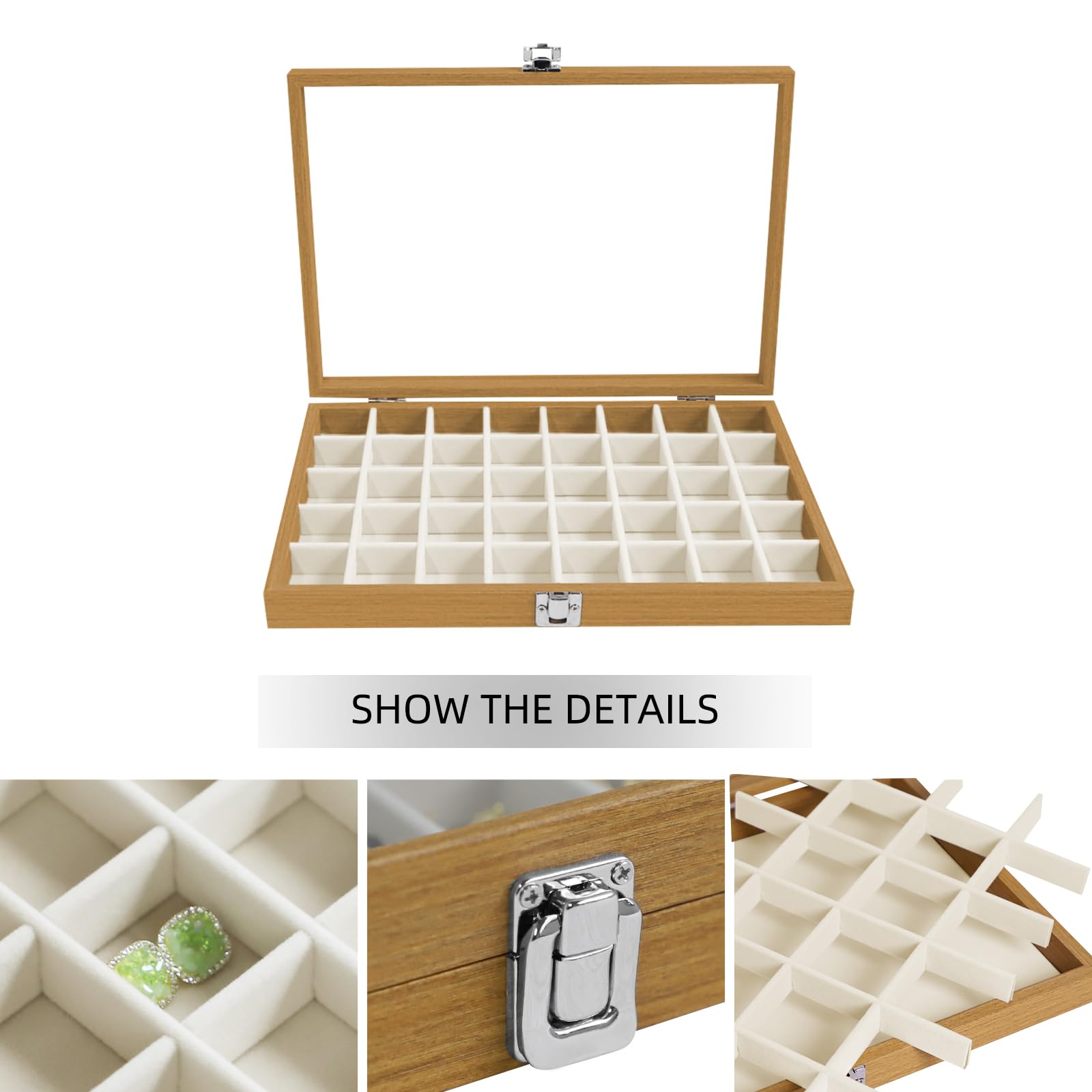 Stratalife Organizer per gioielli con 40 vassoi per gioielli con coperchio trasparente in legno organizer per orecchini porta anelli accessori scatola collane orecchini portaoggetti per cassetti da