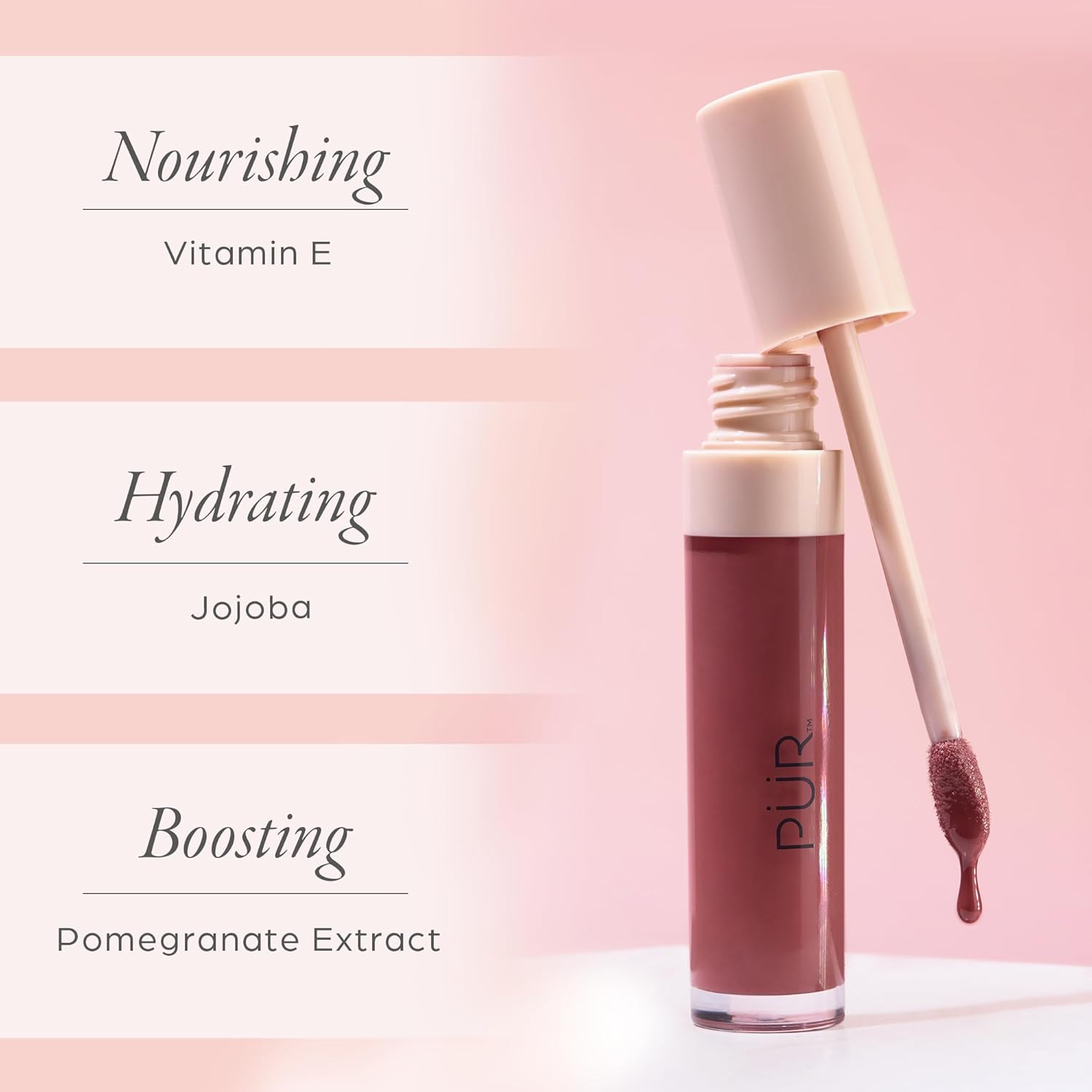 PÜR MINERALS Glossy Lip Tint, Plumping Tinted Lip Oil - Hydrate & Plumps with Buildable, Non-Sticky & High Shine Formula - Jajoba Oil, Vitamin E & Pomegranate Extract