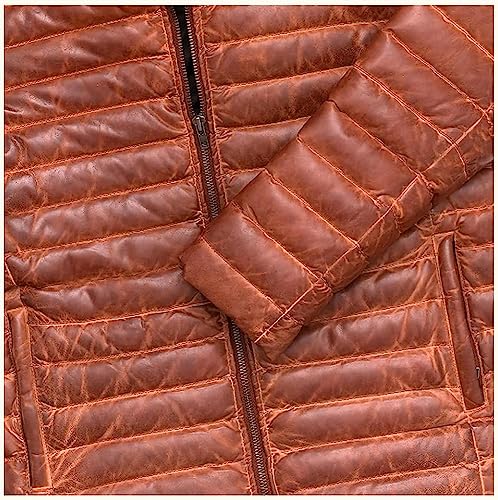 Theoutfit-Winter Distressed Brown Genuine Leather Insulated Down Puffer Jacket Mens Body warmer3