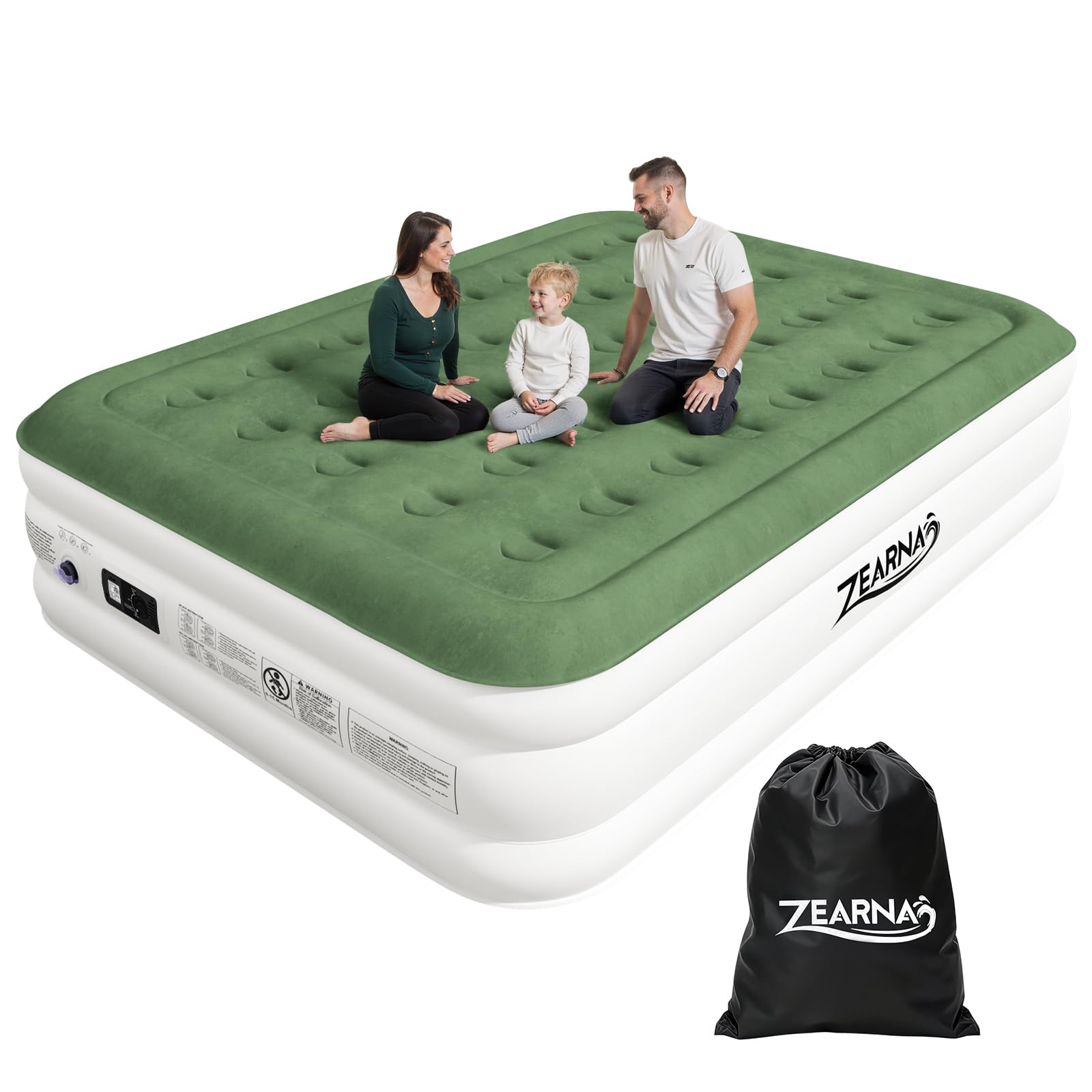 Zearna Materasso Gonfiabile Matrimoniale 203x152x46cm, Letto Gonfiabile Autogonfiabile 2 Persone con Pompa Elettrica Integrata, Superficie Floccata, Letto Ospite Doppio per Casa, Campeggio e Viaggi