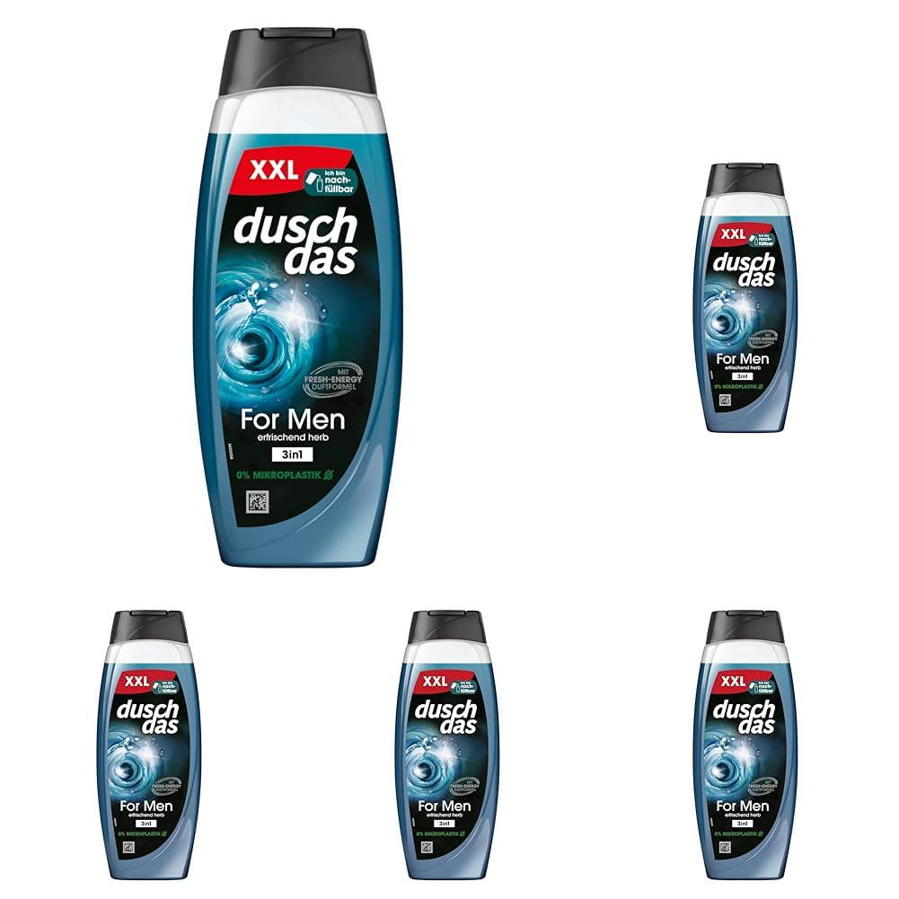 Duschdas 3-in-1 Duschgel & Shampoo For Men XXL Duschbad mit Fresh-Energy-Duftformel sorgt für einen erfrischenden Start in den Tag 450 ml (Packung mit 5)