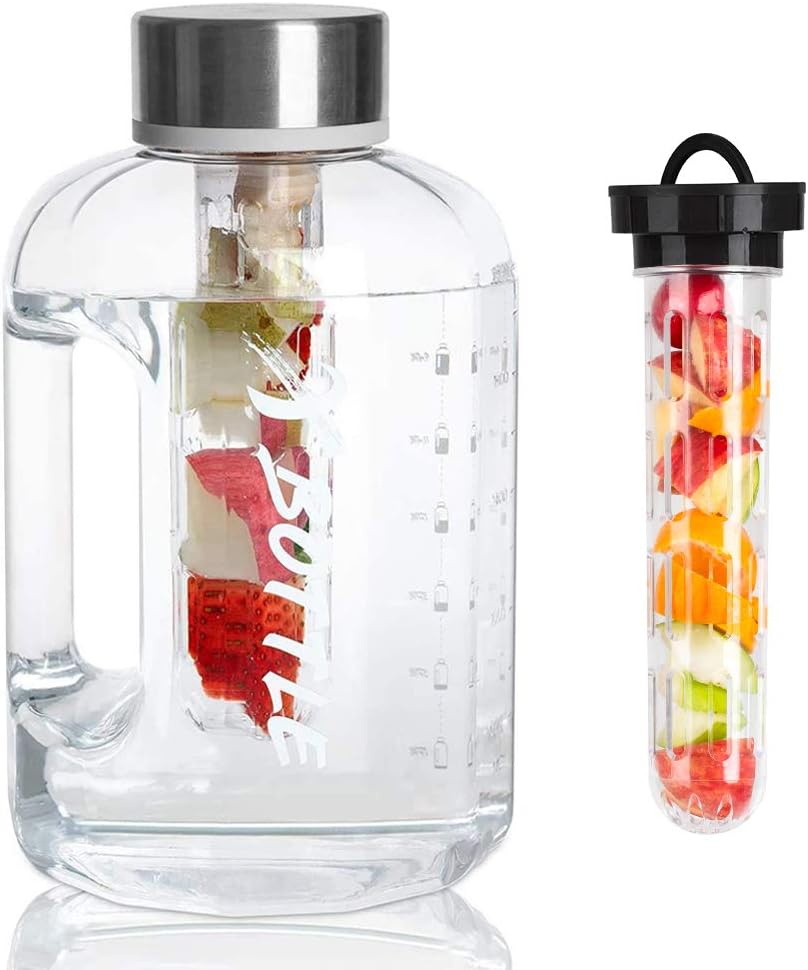 XBOTTLE 2.5 Litre Large Water Bottles with Times to Drink & Fruit Infuser - Color Optional- Dishwasher Safe - BPA Free, Ideal for Gym Office Home Hydration