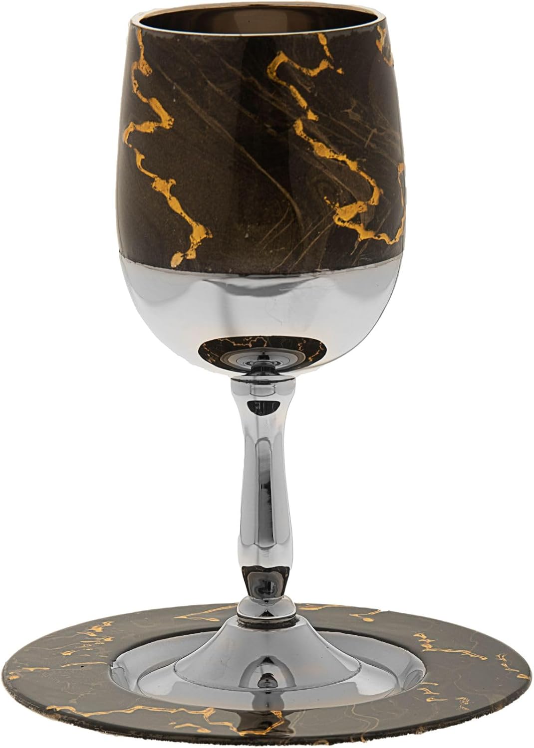 (D) Brown Kiddush Cup - Elegant Judaica for Shabbat and Holidays - Handcrafted with Gold Accents - Jewish Religious Ceremonial Item