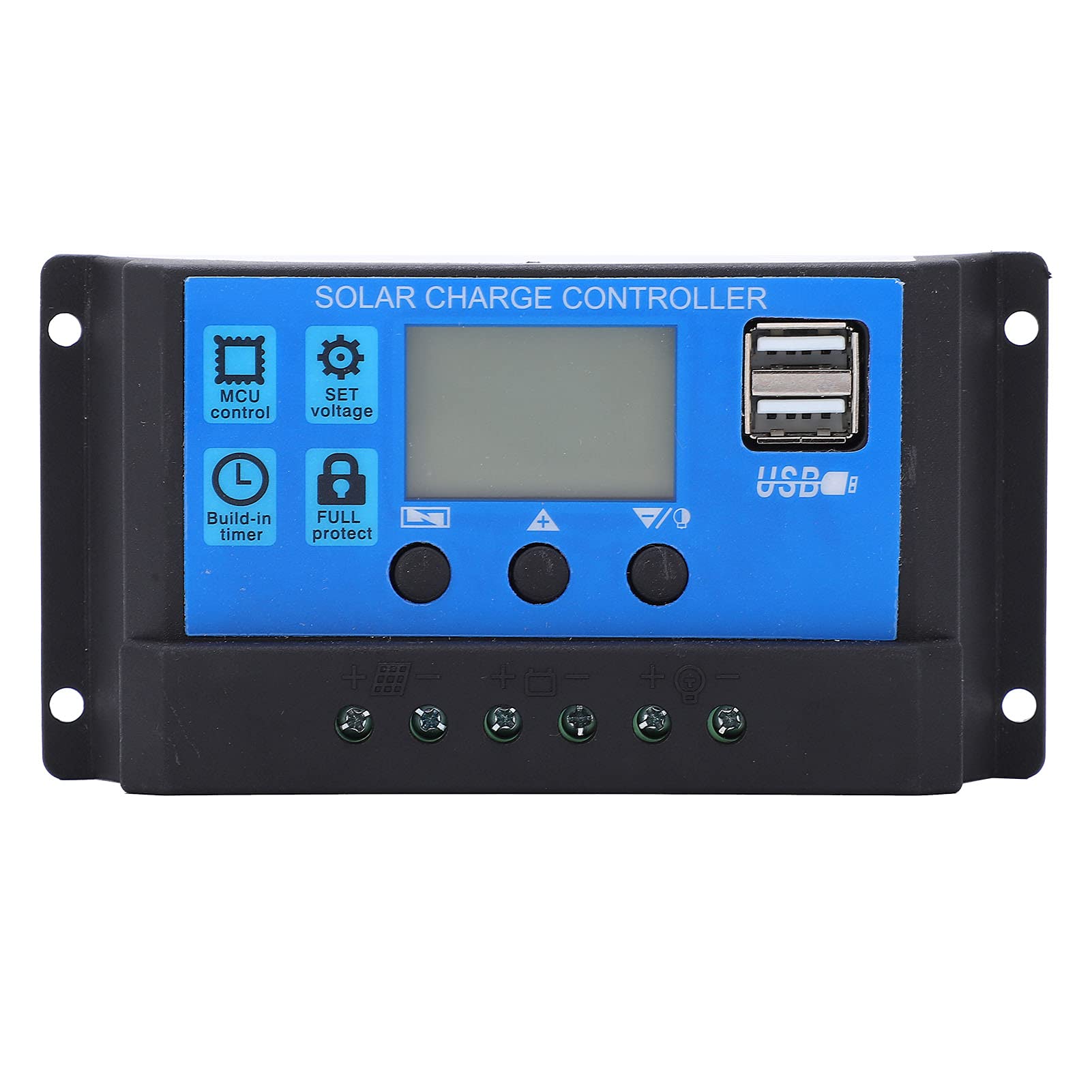 Auto Solar Charge Controller MPPT PWM Large Power with Dual 5V 3A USB Output, Industrial Microcontroller and High Definition LCD Display for Solar Power Systems, Adjustable