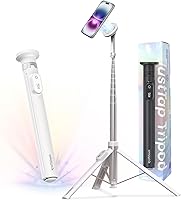 Vista 11 de KraftGeek Trípode magnético para teléfono con palo selfie automático de 66'' para iPhone MagSafe – con control remoto, trípode portátil para Negro