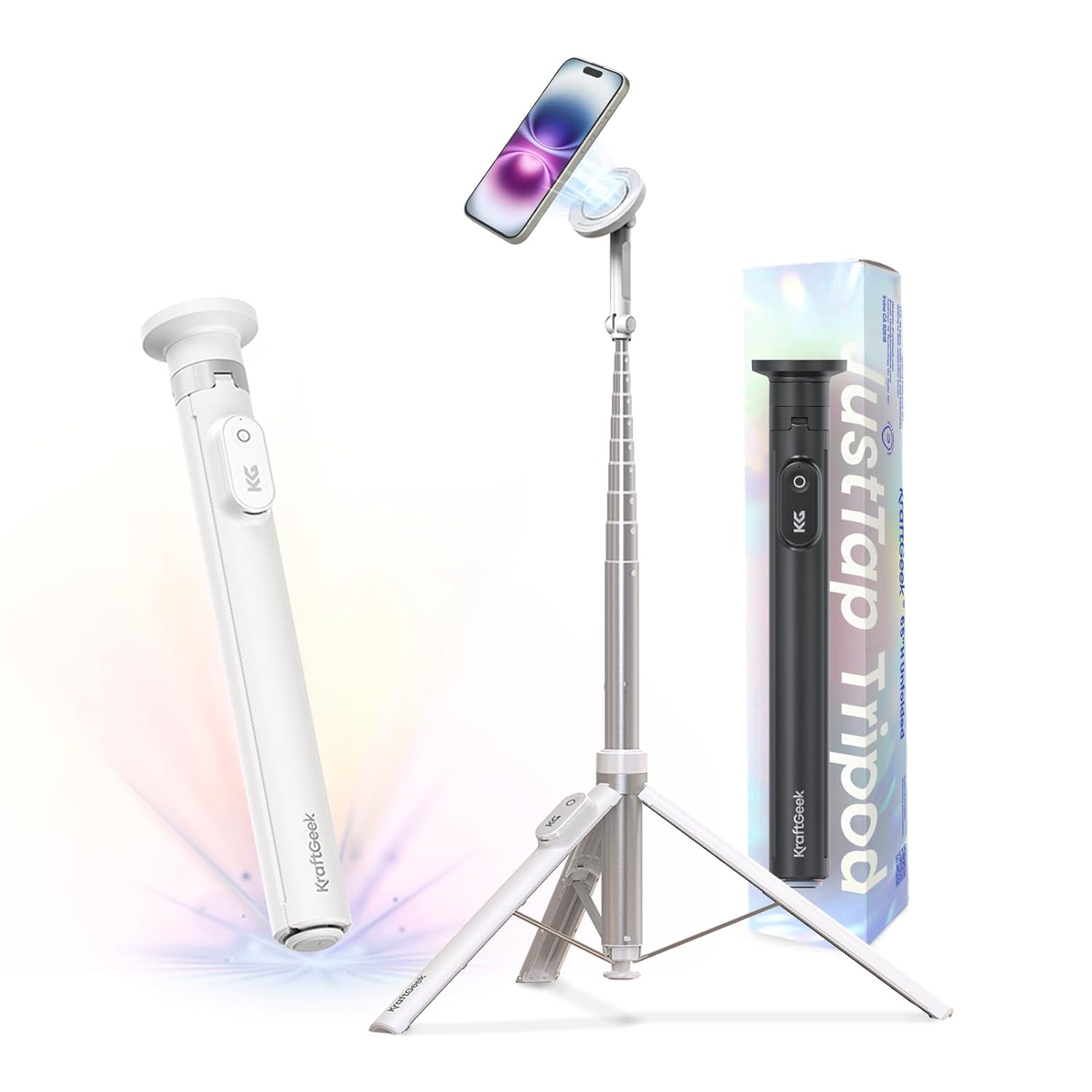 KraftGeek 66 Magnetic Phone Tripod for iPhone MagSafe Automatic Selfie Stick with Remote Portable Tripod Stand for Video