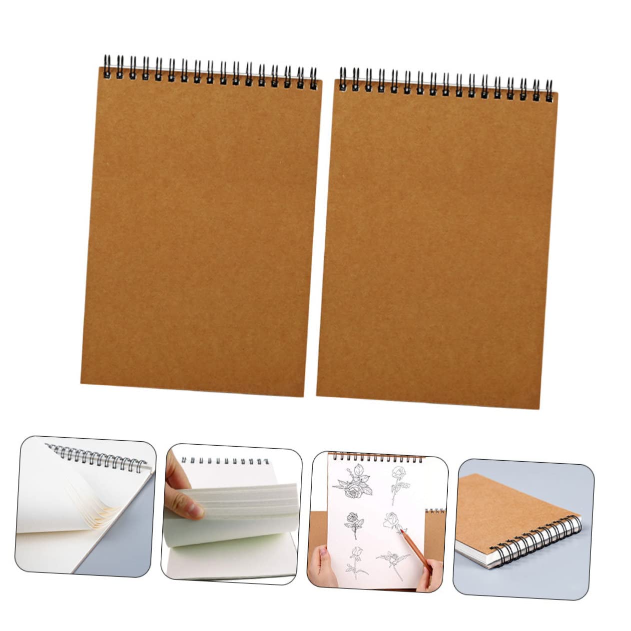 Gadpiparty 2 Blocs de Notas de Dibujo en Espiral A4 Papel Marrón, Cuadernos de Bocetos Simples para Dibujo al Aire Libre Casa, Pack de 2 Unidades
